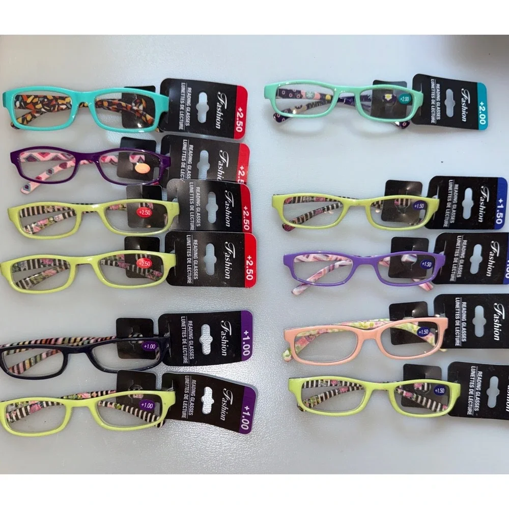 Lot of 11- NEW Assorted Reading Glasses +1.00, +1.50, +2.00 +2.50 Variety Colors